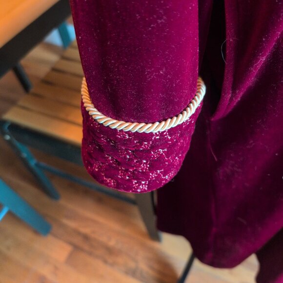 Adonna VTG Robe Lounger Velvet Velour Red & Gold Caftan House Gown Sz S - Picture 4 of 12